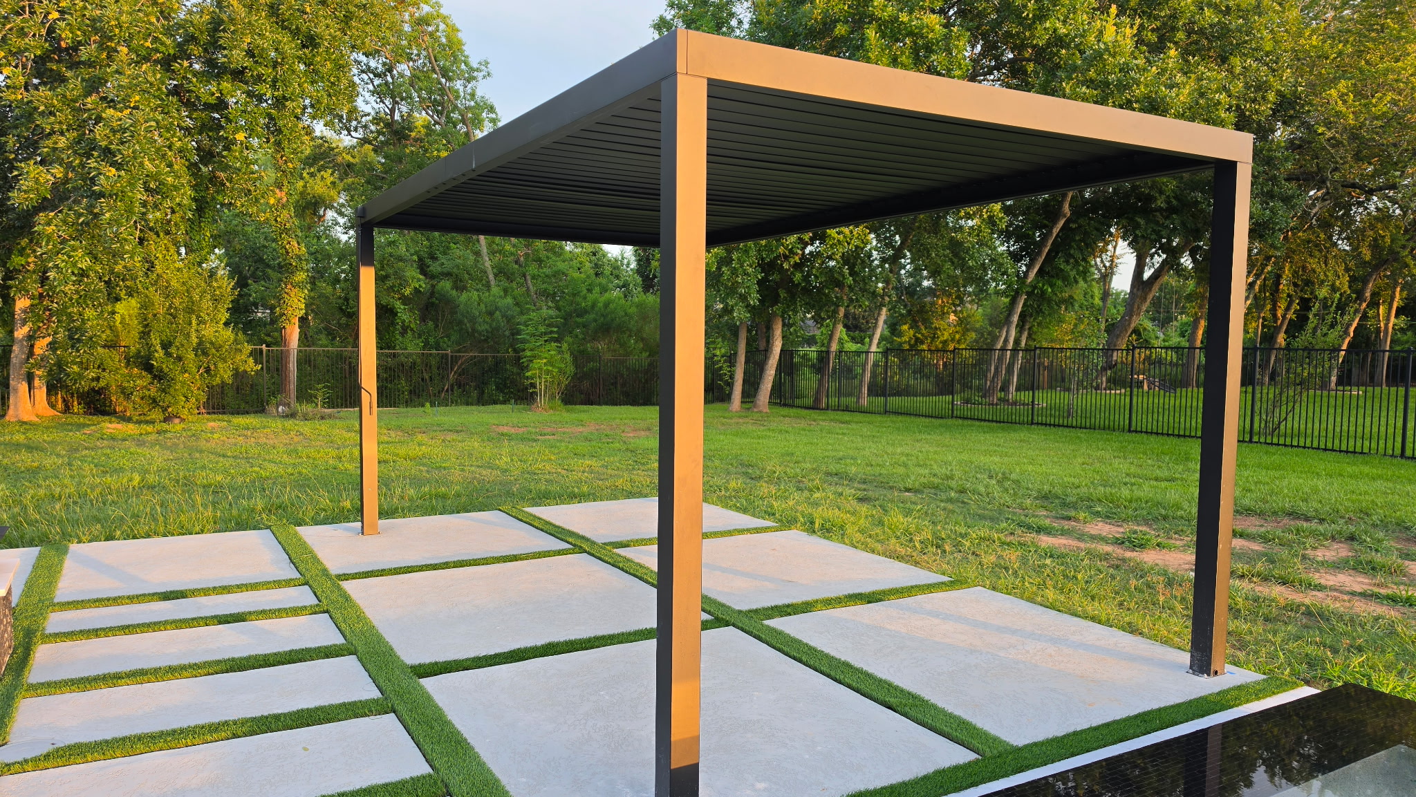 Pergola setup mounted to the concrete
